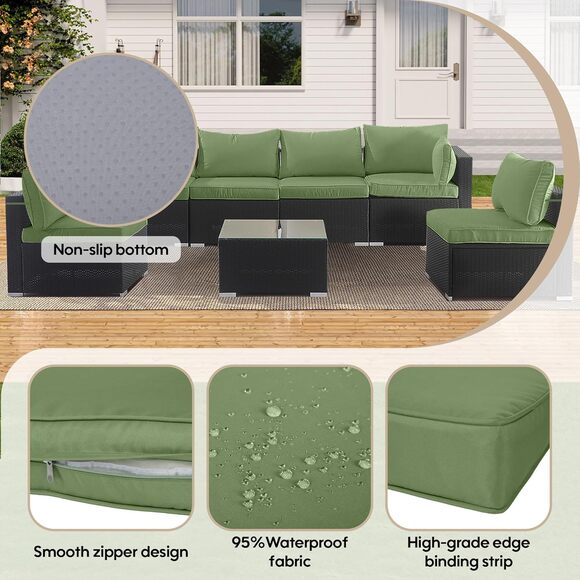 14-Piece Patio Cushion Outdoor Covers with Zipper - for 7 Pieces 6 Seater Sofa - Picture 4 of 8